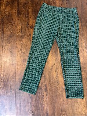 Green Geometric Print Stretch Pants